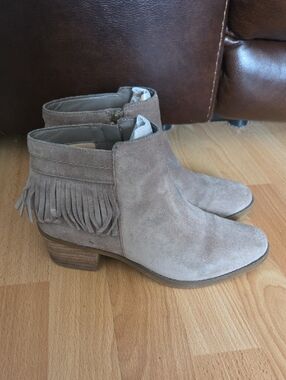 Naturalizer Taupe Fringe Suede Ankle Boots Western Cowgirl Rodeo Festival Size 7